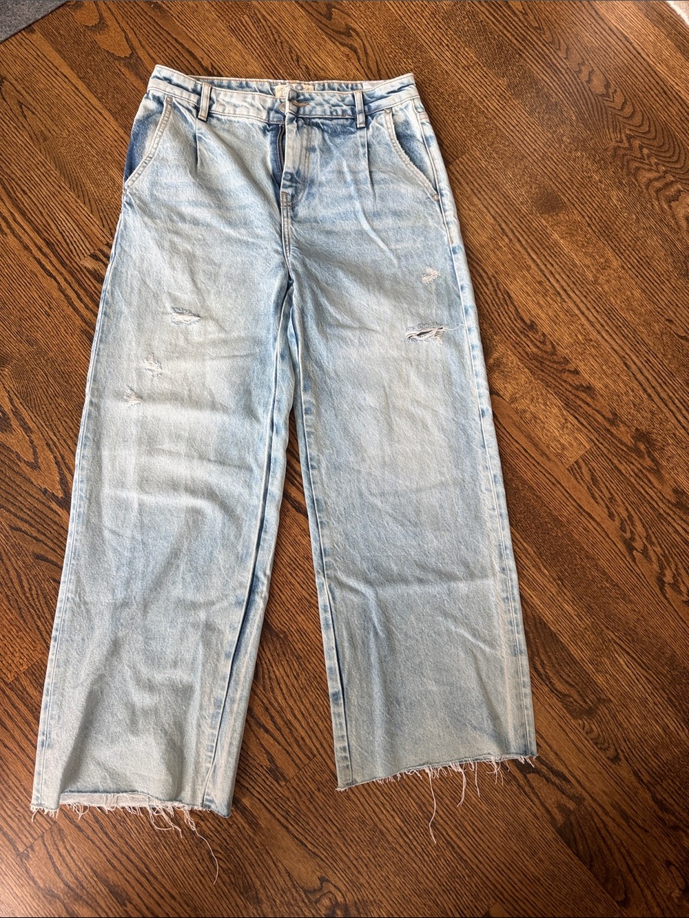 Free People Light Blue High-Rise Wide Leg Jeans